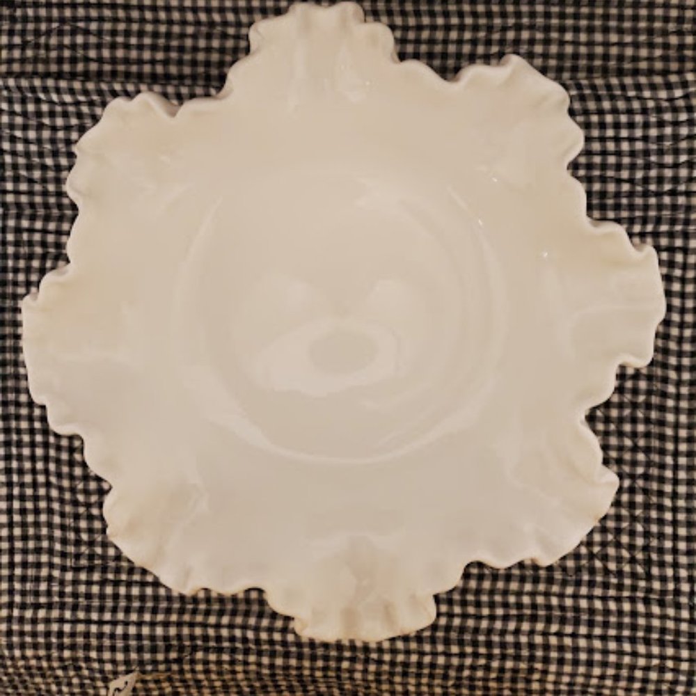 Fenton White Ruffled Hobnail Pedestal Compote - Picture 3 of 3